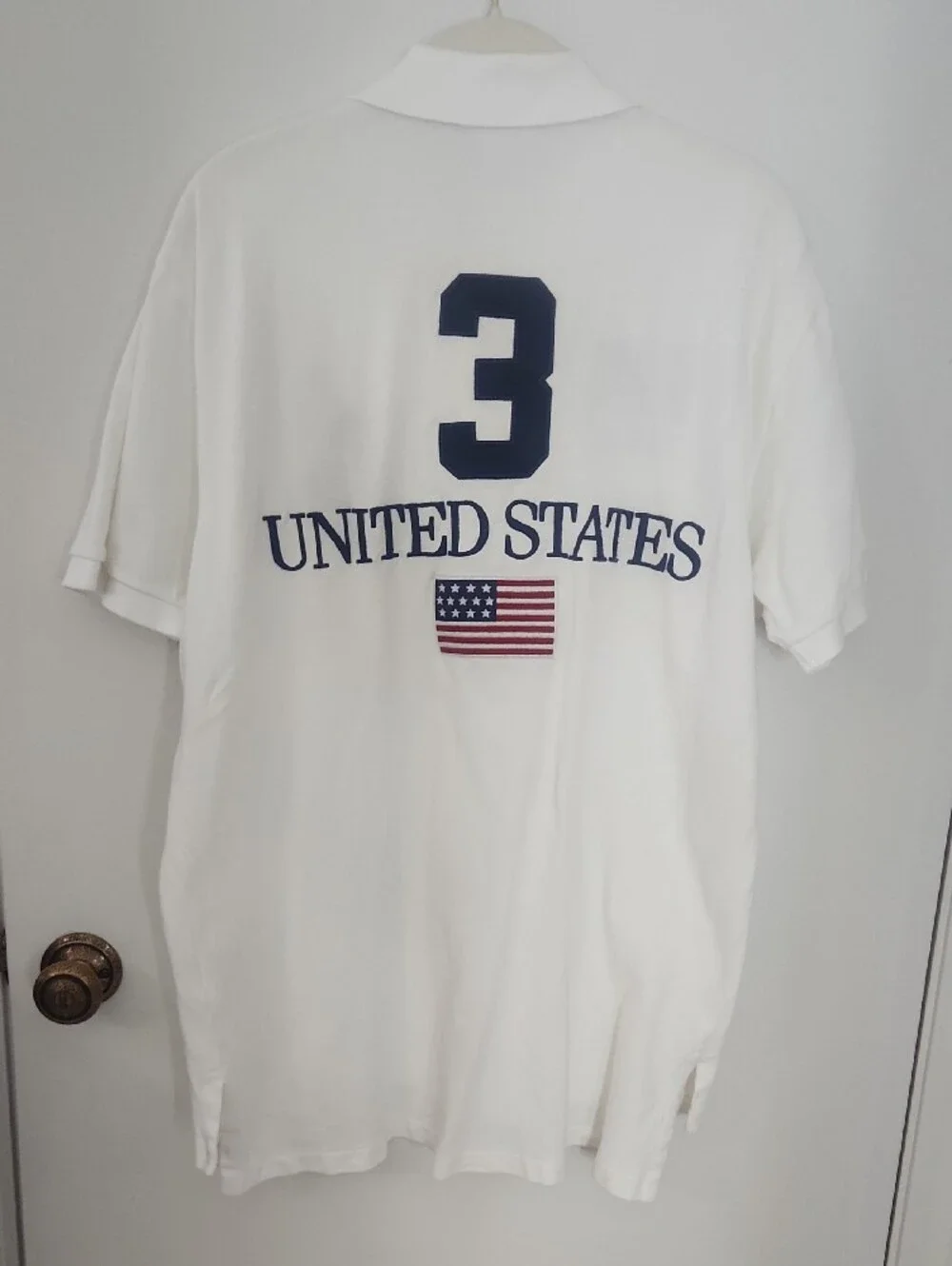 Polo by Ralph Lauren White Polo with Navy USA & Flag Embroidery
